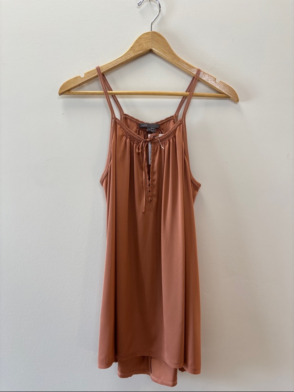 Vince Rust Orange Tie-Neck Spaghetti Strap Dress
